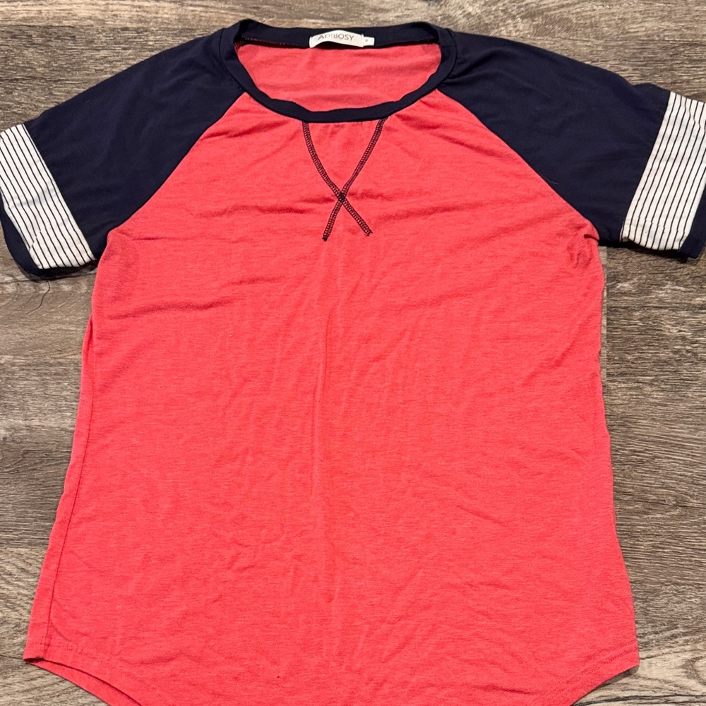Casual Red and Navy Women's Raglan Top